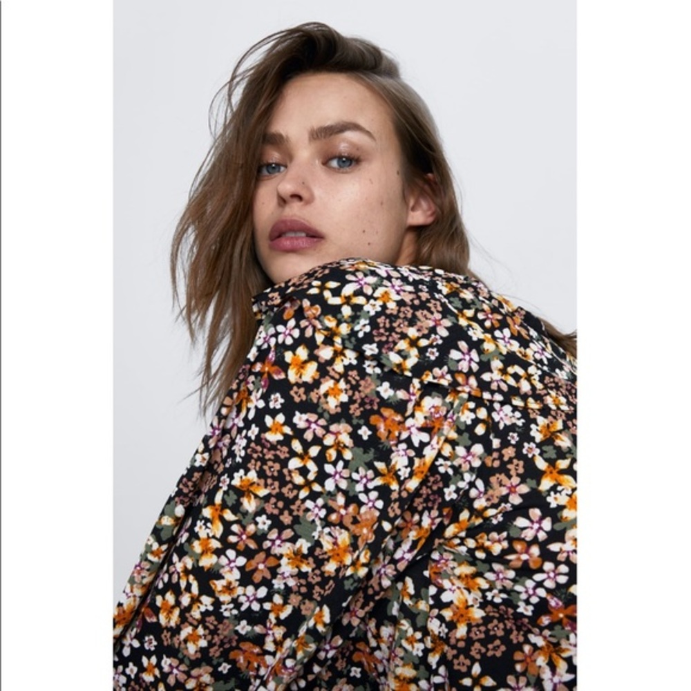 NWT Zara Floral Satin Boho Balloon Sleeve Dress - Picture 3 of 6